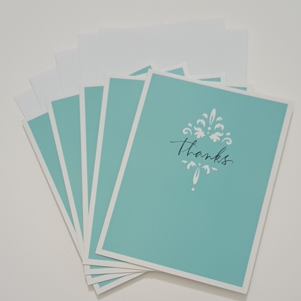 5/$15 Thank You Cards And Envelopes Set Of 5 Aqua Blue With Cursive Script